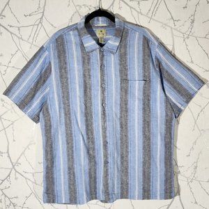 Solitude Blue Striped Linen Cotton Blend Button Front Shirt